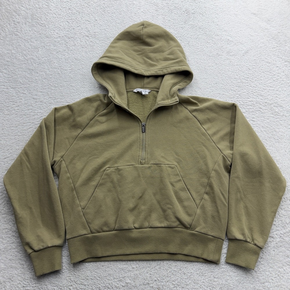Athleta Coaster Luxe Quarter Zip Hoodie Olive Green XS Fleece Pullover